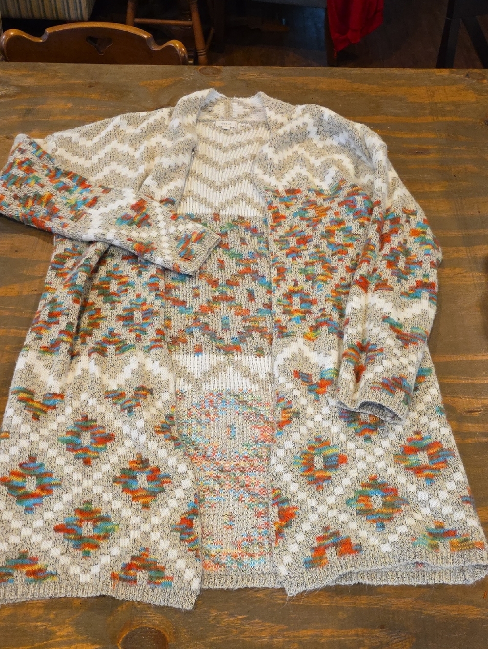 debut Cream Open Aztec-Inspired Cardigan with Multicolor Accents